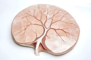 Detailreiche Darstellung einer Plazenta mit sichtbaren Blutgefäßen, Symbol für Schwangerschaft und Geburt.